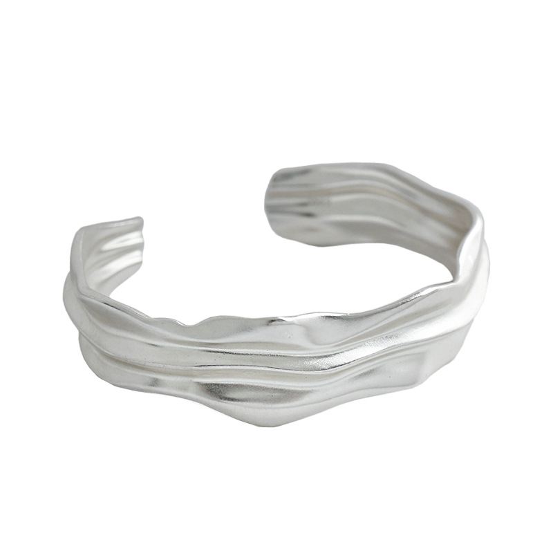 Lovcia Irregular Folds 925 Sterling Silver Open Bangle-Bracelets-Yellow Gold-