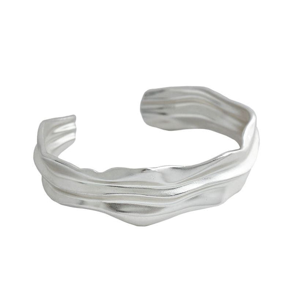Lovcia Irregular Folds 925 Sterling Silver Open Bangle-Bracelets-Yellow Gold-
