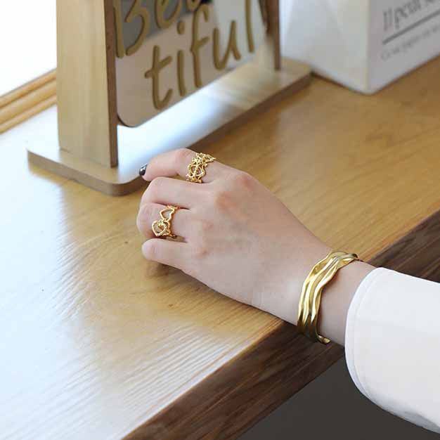Lovcia Irregular Folds 925 Sterling Silver Open Bangle-Bracelets-Yellow Gold-