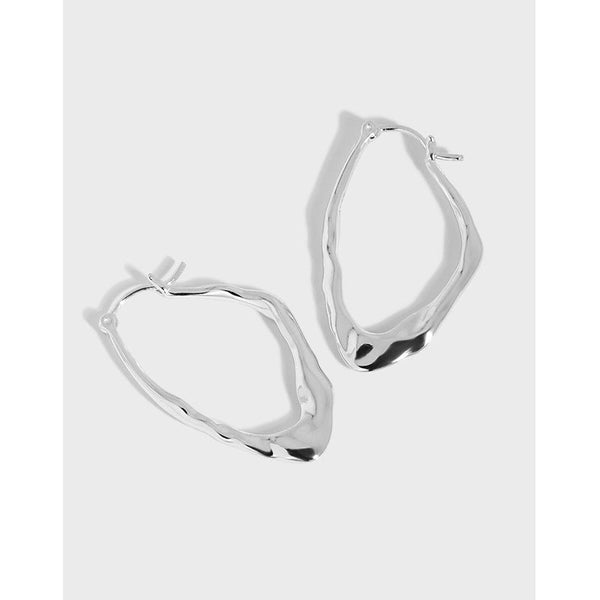 Lovcia Irregular Geometric Solid 925 Sterling Silver Hoop Earrings for Women with 18K Gold or Rhodium Plating-Earrings-Rhodium-Rhodium