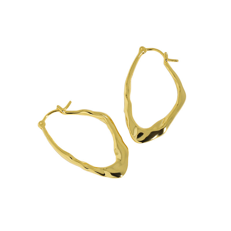 Lovcia Irregular Geometric Solid 925 Sterling Silver Hoop Earrings for Women with 18K Gold or Rhodium Plating-Earrings-Yellow Gold-Yellow Gold