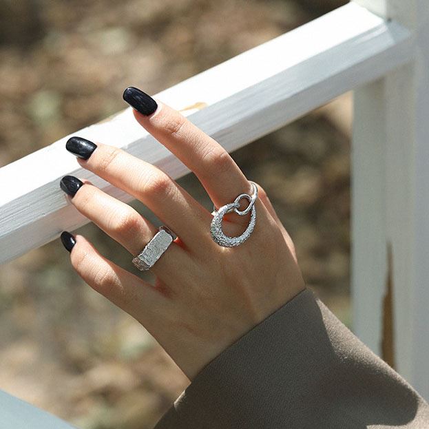 Lovcia Irregular Geometry 925 Silver Adjustable Ring Gold Plated-Rings-