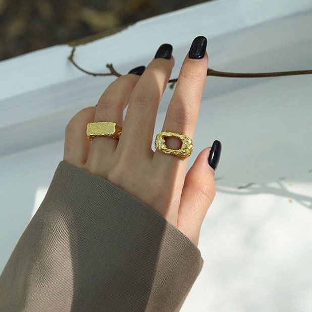 Lovcia Irregular Geometry 925 Silver Adjustable Ring Gold Plated-Rings-