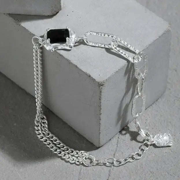 Lovcia Irregular Geometry Baguette Black CZ 925 Sterling Silver Bracelet-Bracelets-Silver-Silver