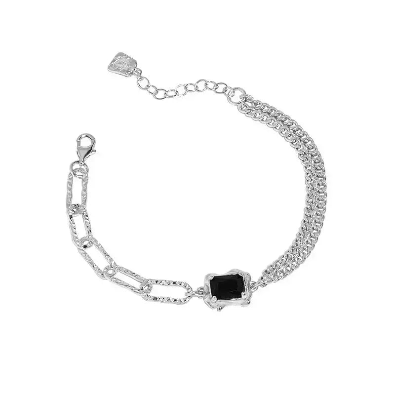 Lovcia Irregular Geometry Baguette Black CZ 925 Sterling Silver Bracelet-Bracelets-Silver-Silver