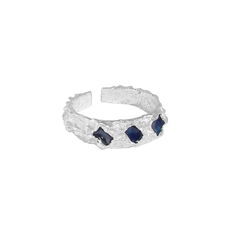Lovcia Irregular Geometry Blue CZ Ring Adjustable Gold 925-Rings-Silver-