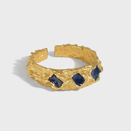 Lovcia Irregular Geometry Blue CZ Ring Adjustable Gold 925-Rings-Yellow Gold-