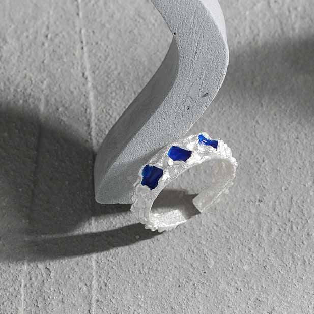 Lovcia Irregular Geometry Blue CZ Ring Adjustable Gold 925-Rings-Yellow Gold-