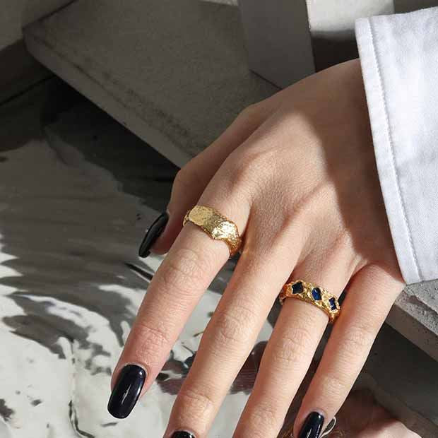 Lovcia Irregular Geometry Blue CZ Ring Adjustable Gold 925-Rings-Yellow Gold-