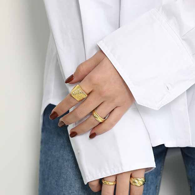 Lovcia Irregular Geometry Gold 925 Silver Adjustable Ring-Rings-Yellow Gold-