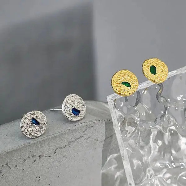 Lovcia Irregular Geometry Round 925 Sterling Silver Stud Earrings-Earrings-Silver-Silver