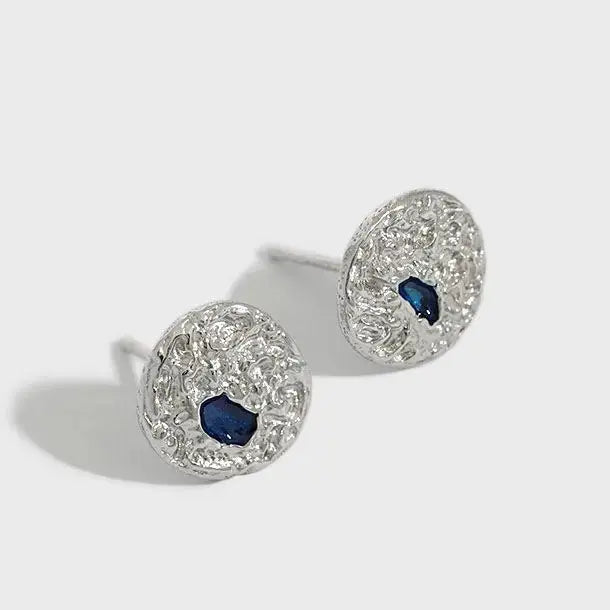 Lovcia Irregular Geometry Round 925 Sterling Silver Stud Earrings-Earrings-Silver-Silver
