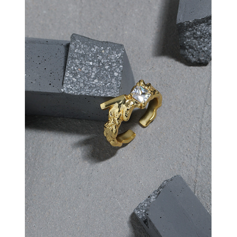 Lovcia Irregular Geometry Square CZ Ring Adjustable Gold-Rings-Yellow Gold-Yellow Gold