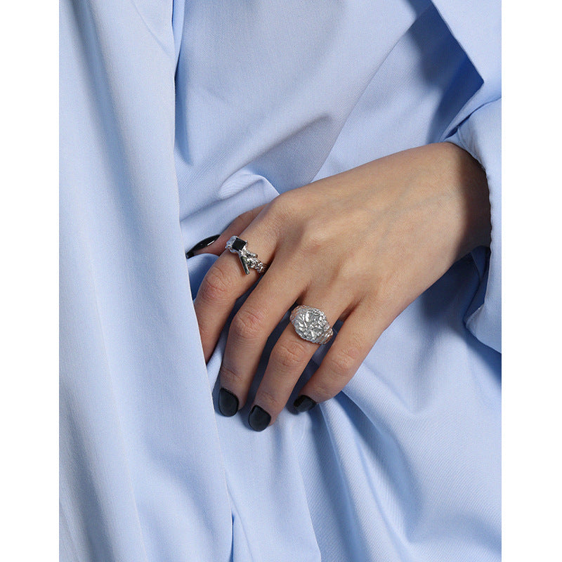 Lovcia Irregular Geometry Square CZ Ring Adjustable Gold-Rings-Yellow Gold-Yellow Gold