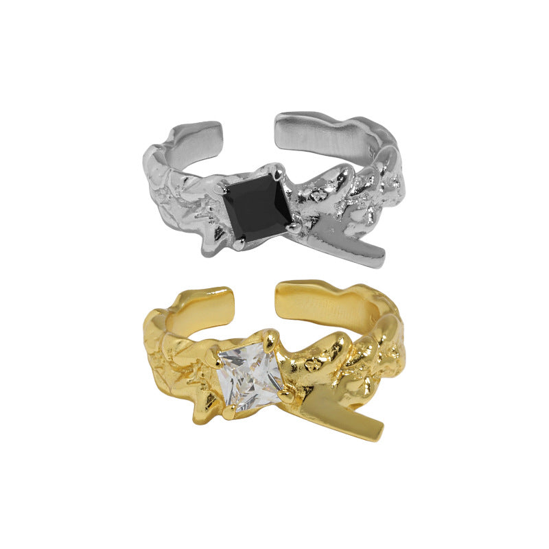 Lovcia Irregular Geometry Square CZ Ring Adjustable Gold-Rings-Yellow Gold-Yellow Gold