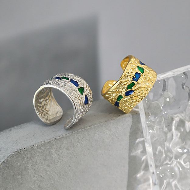 Lovcia Irregular Gold Plated Wide Ring 925 Adjustable-Rings-Yellow Gold-