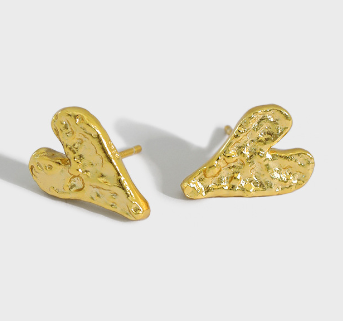 Lovcia Irregular Heart 925 Silver Stud Earrings Gold Plated-Earrings-Yellow Gold-Yellow Gold
