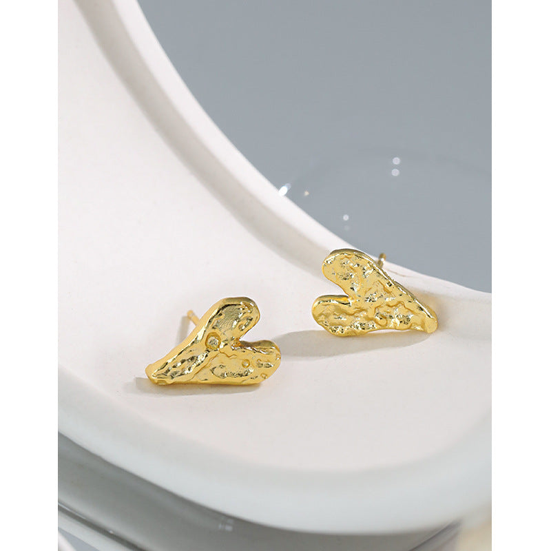 Lovcia Irregular Heart 925 Silver Stud Earrings Gold Plated-Earrings-Yellow Gold-Yellow Gold