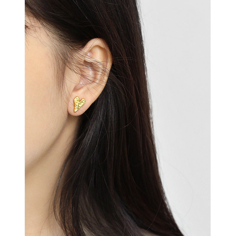 Lovcia Irregular Heart 925 Silver Stud Earrings Gold Plated-Earrings-Yellow Gold-Yellow Gold