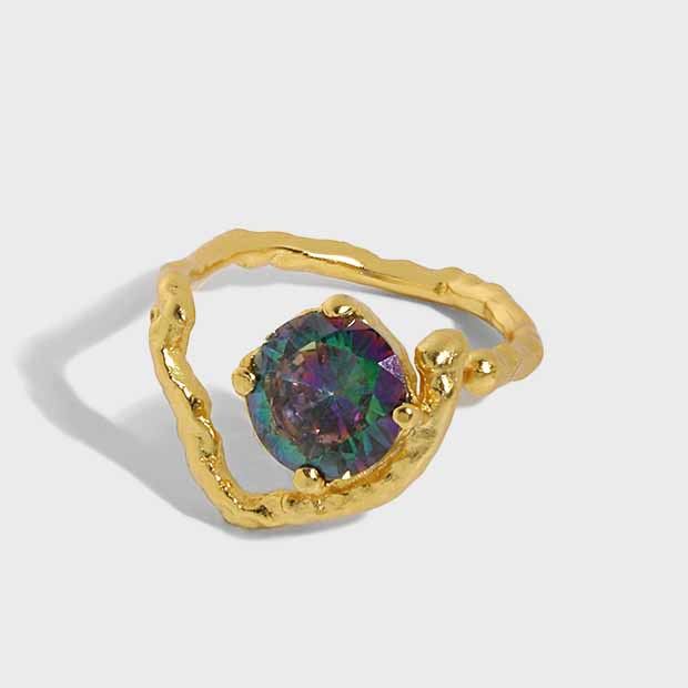 Lovcia Irregular Heart CZ 925 Silver Adjustable Ring-Rings-Yellow Gold-Yellow Gold