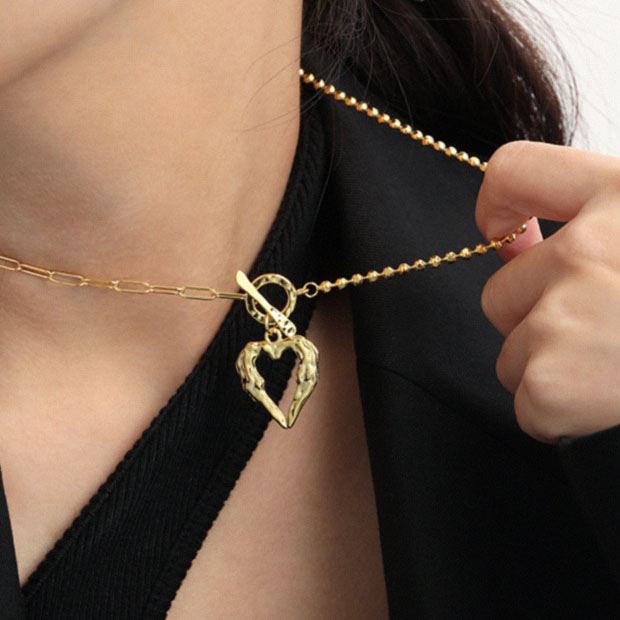 Lovcia Irregular Heart Gold Plated 925 Sterling Necklace-Necklaces-Yellow Gold-Yellow Gold