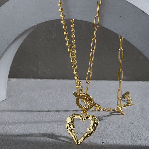 Lovcia Irregular Heart Gold Plated 925 Sterling Necklace-Necklaces-Yellow Gold-Yellow Gold