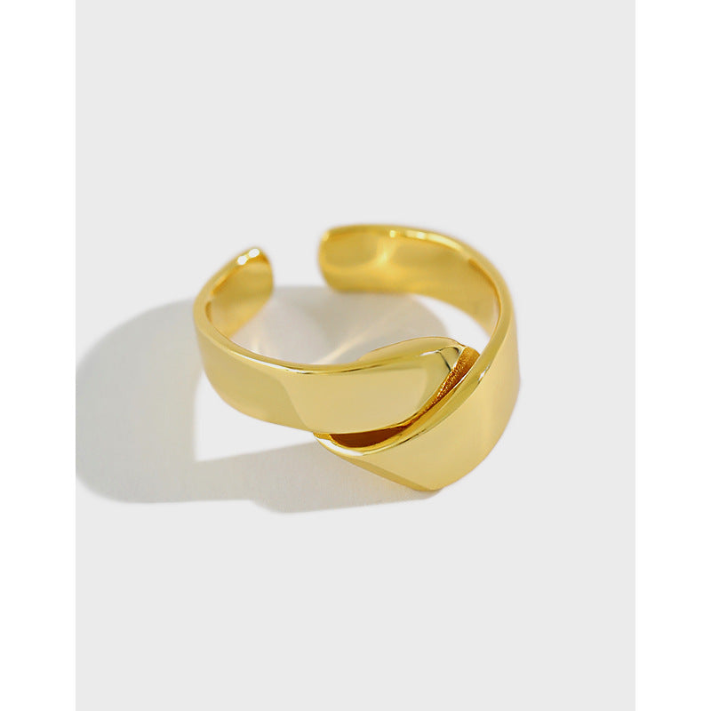 Lovcia Irregular Heart Knot Ring Adjustable Gold Plated 925-Rings-Yellow Gold-Yellow Gold
