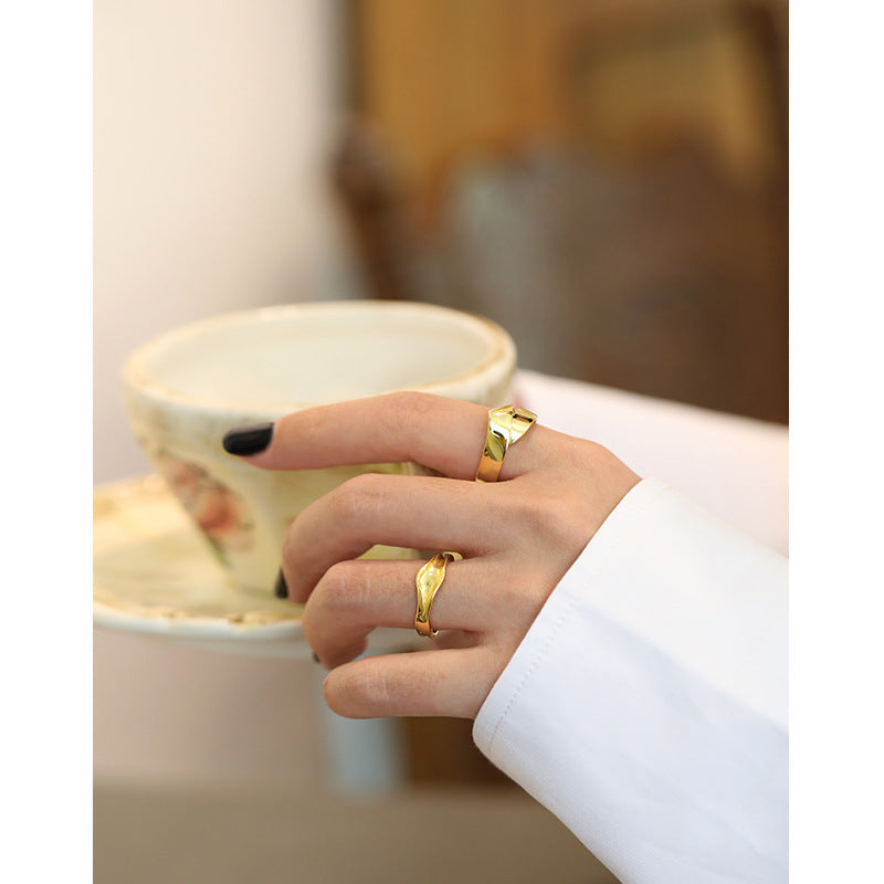 Lovcia Irregular Heart Knot Ring Adjustable Gold Plated 925-Rings-Yellow Gold-Yellow Gold