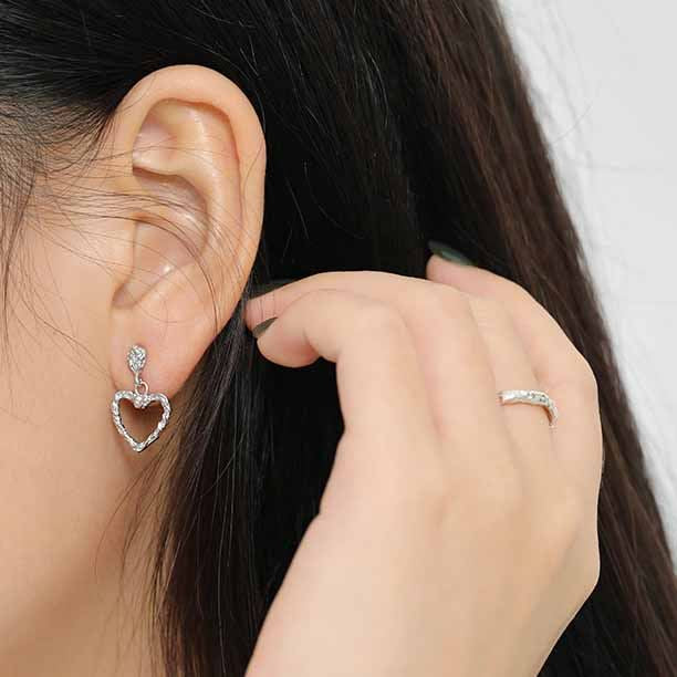 Lovcia Irregular Heart Love Dangle Earrings for Women in 925 Sterling Silver with 18K Gold/Rhodium Plating-Earrings-Silver-Silver
