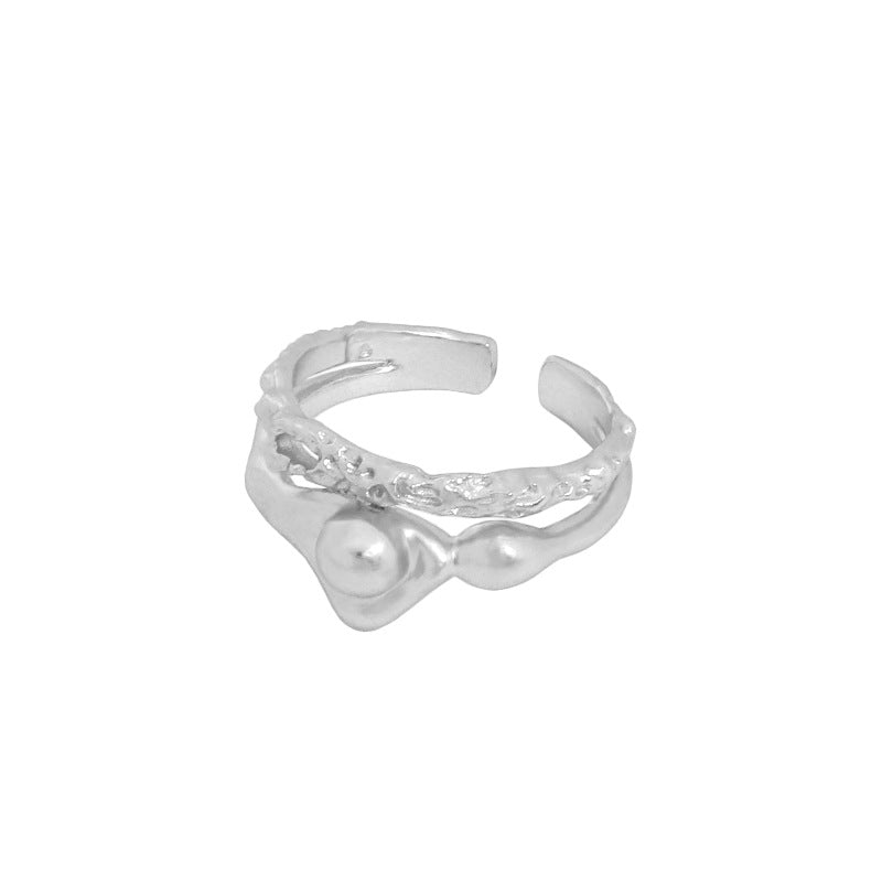 Lovcia Irregular Hollow Beads Gold Plated Adjustable Ring-Rings-Silver-Silver