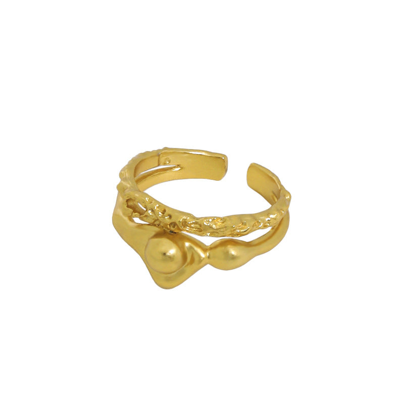 Lovcia Irregular Hollow Beads Gold Plated Adjustable Ring-Rings-Yellow Gold-Yellow Gold