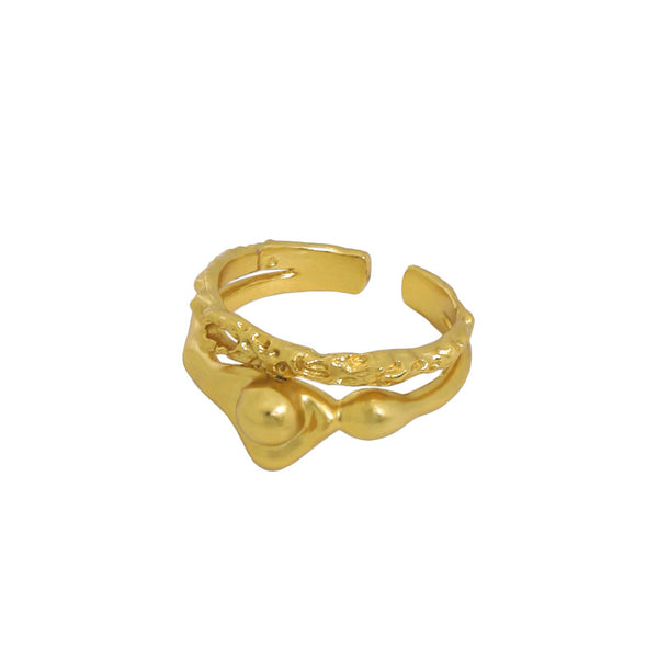 Lovcia Irregular Hollow Beads Gold Plated Adjustable Ring-Rings-Yellow Gold-Yellow Gold