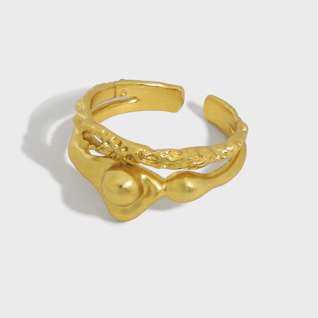Lovcia Irregular Hollow Beads Gold Plated Adjustable Ring-Rings-Yellow Gold-Yellow Gold