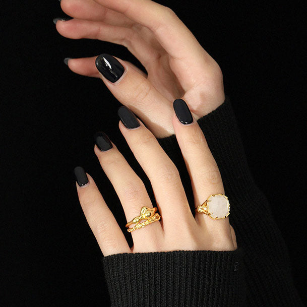 Lovcia Irregular Hollow Beads Gold Plated Adjustable Ring-Rings-Yellow Gold-Yellow Gold
