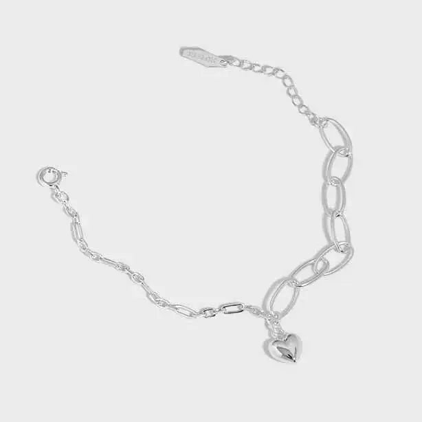 Lovcia Irregular Hollow Chain Heart 925 Sterling Silver Bracelet-Bracelets-Silver-Silver