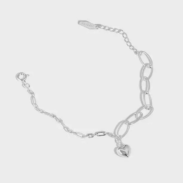 Lovcia Irregular Hollow Chain Heart 925 Sterling Silver Bracelet-Bracelets-Silver-Silver