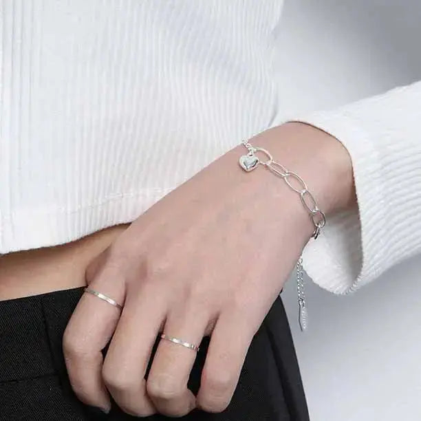 Lovcia Irregular Hollow Chain Heart 925 Sterling Silver Bracelet-Bracelets-Silver-Silver