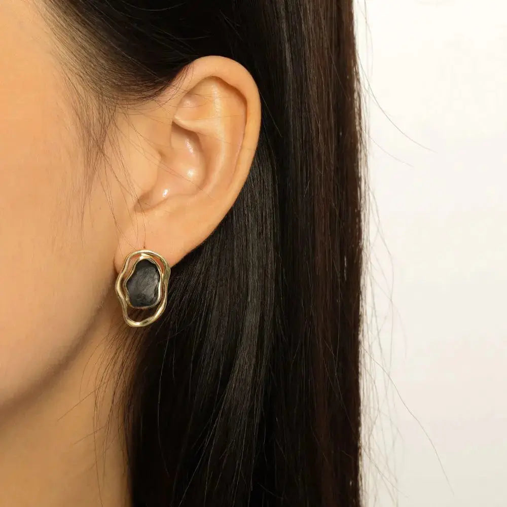 Lovcia Irregular Hollow Epoxy 925 Sterling Silver Stud Earrings-Earrings-Black-Black