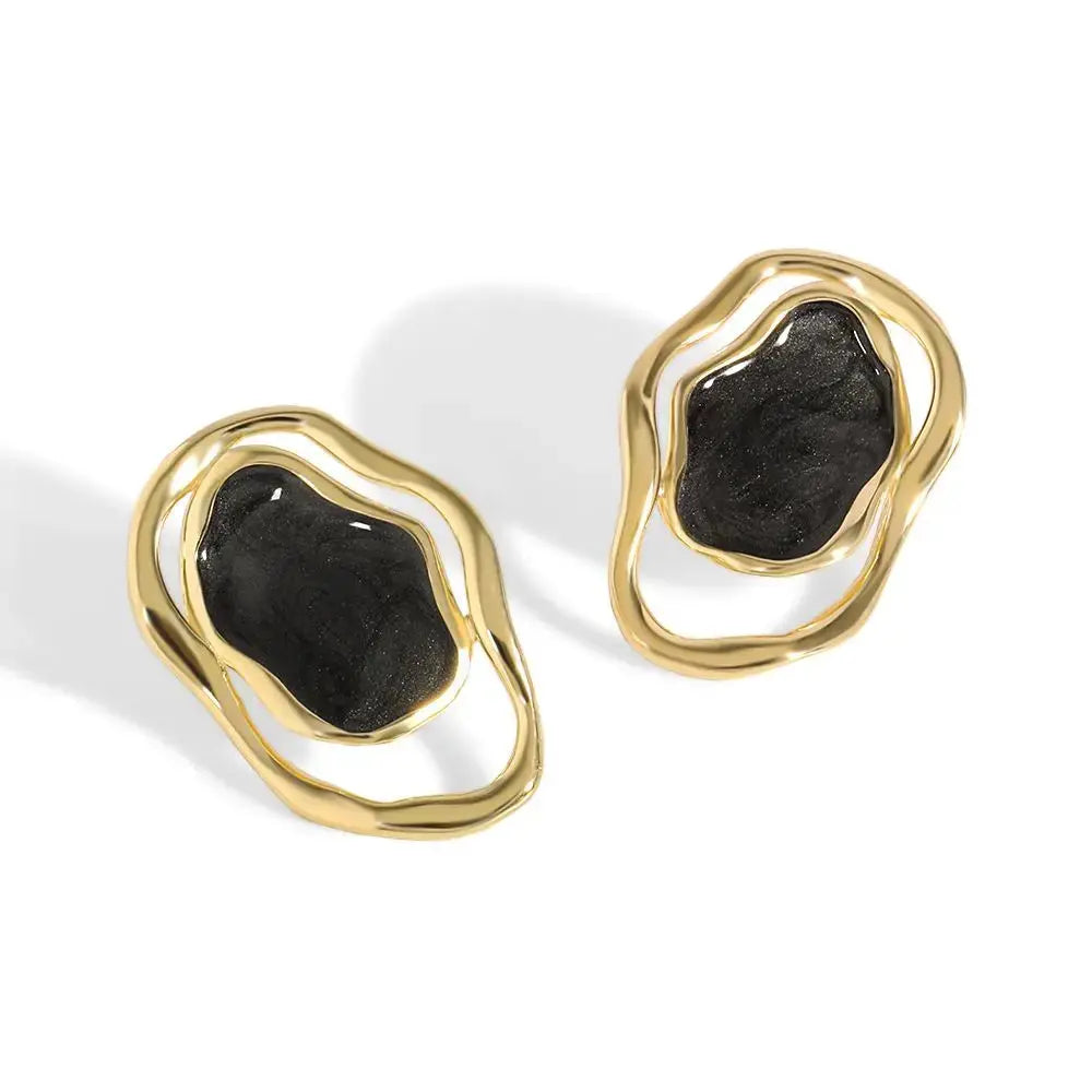 Lovcia Irregular Hollow Epoxy 925 Sterling Silver Stud Earrings-Earrings-Black-Black