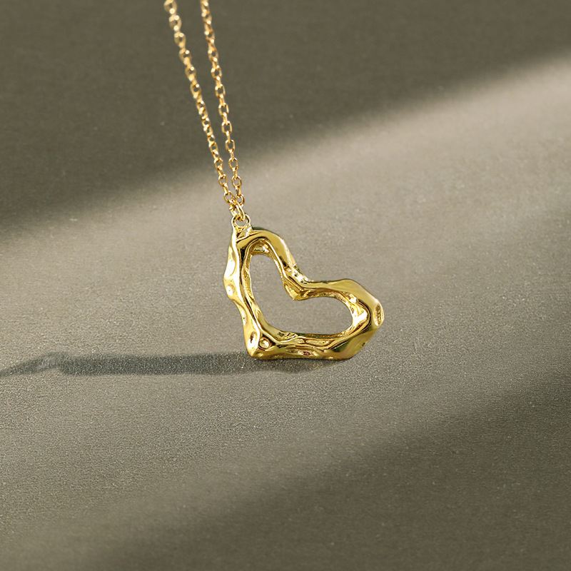 Lovcia Irregular Hollow Heart Necklace Gold Plated 410mm-Necklaces-Yellow Gold-