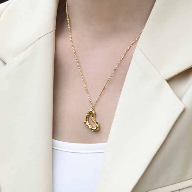 Lovcia Irregular Hollow Heart Necklace Gold Plated 410mm-Necklaces-Yellow Gold-