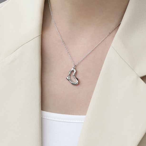 Lovcia Irregular Hollow Heart Necklace Gold Plated 410mm-Necklaces-Yellow Gold-