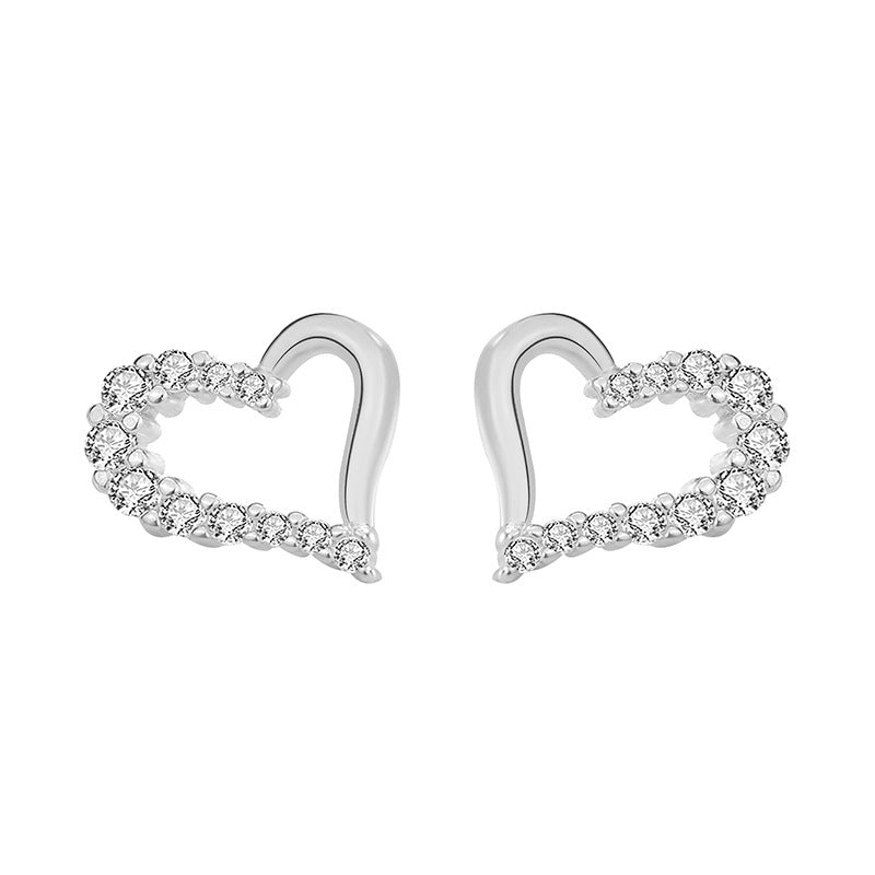 Lovcia Irregular Hollow Heart Stud Earrings for Women in 925 Sterling Silver with AAA Cubic Zirconia-Earrings-Rose Gold-Rose Gold