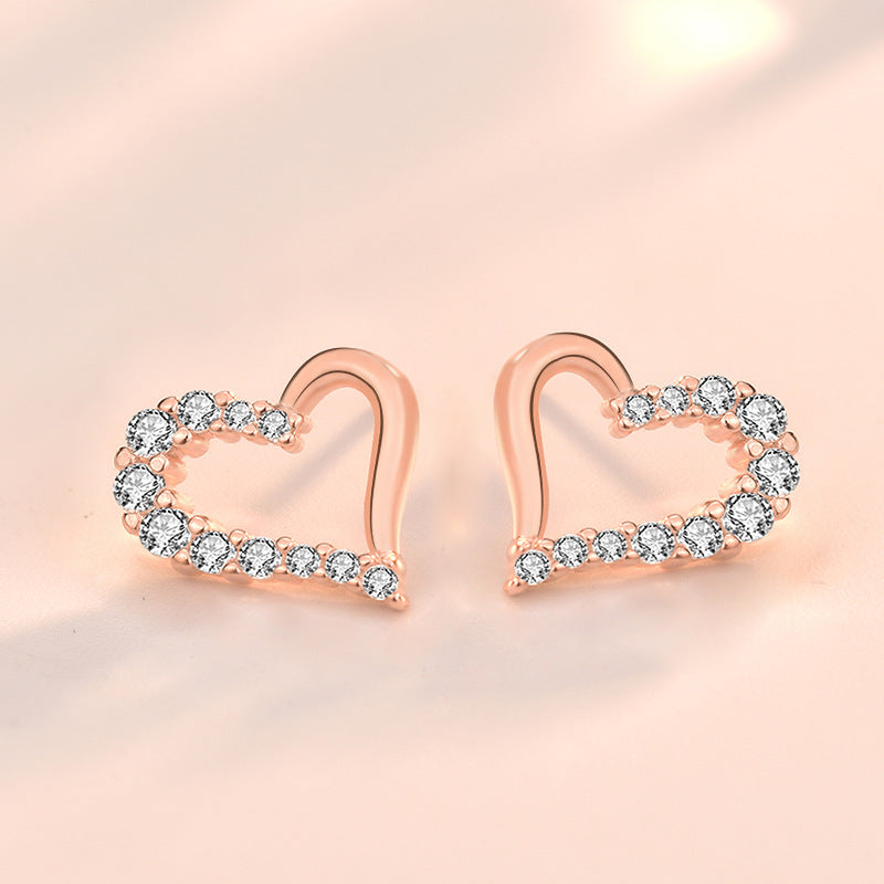 Lovcia Irregular Hollow Heart Stud Earrings for Women in 925 Sterling Silver with AAA Cubic Zirconia-Earrings-Silver-Silver