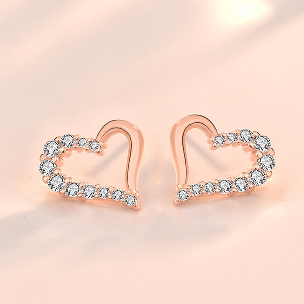 Lovcia Irregular Hollow Heart Stud Earrings for Women in 925 Sterling Silver with AAA Cubic Zirconia-Earrings-Silver-Silver