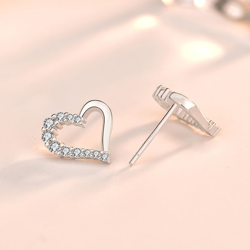 Lovcia Irregular Hollow Heart Stud Earrings for Women in 925 Sterling Silver with AAA Cubic Zirconia-Earrings-Silver-Silver