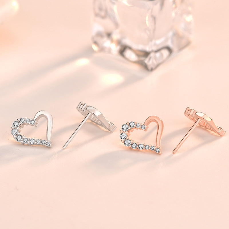 Lovcia Irregular Hollow Heart Stud Earrings for Women in 925 Sterling Silver with AAA Cubic Zirconia-Earrings-Silver-Silver