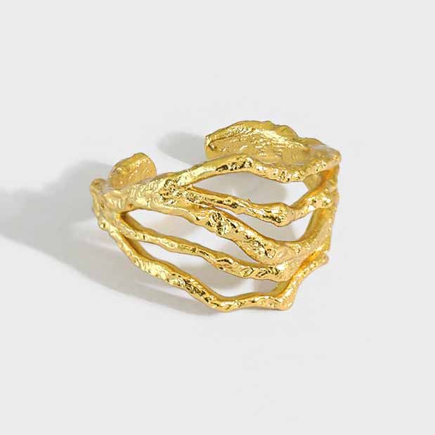 Lovcia Irregular Hollow Multi Layer Adjustable Ring Gold-Rings-Yellow Gold-Yellow Gold