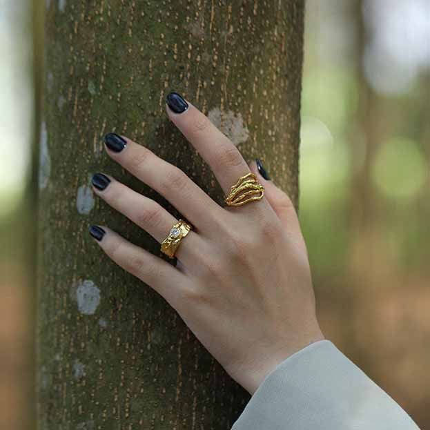 Lovcia Irregular Hollow Multi Layer Adjustable Ring Gold-Rings-Yellow Gold-Yellow Gold