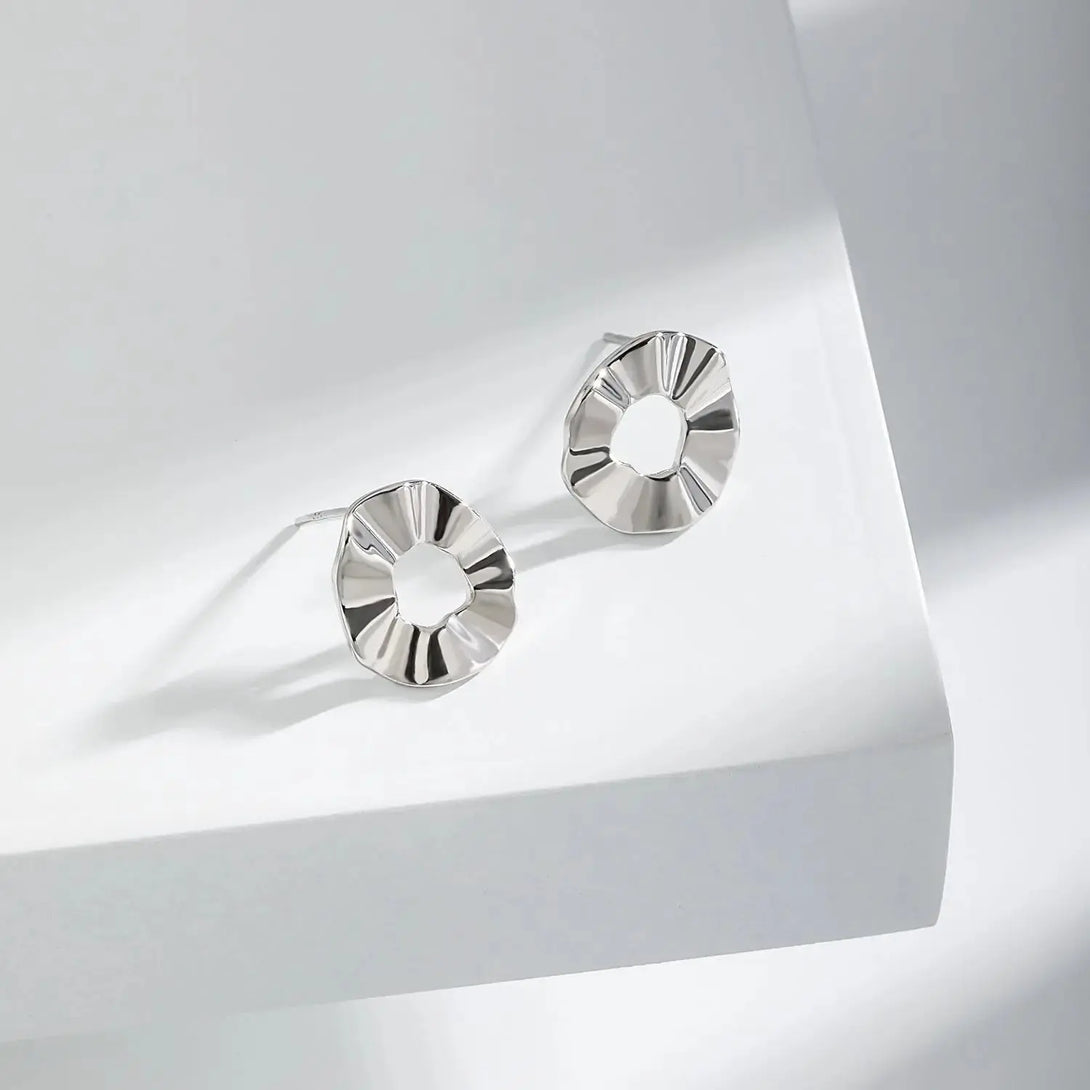 Lovcia Irregular Hollow Round Wave 925 Sterling Silver Stud Earrings-Earrings-Silver-Silver